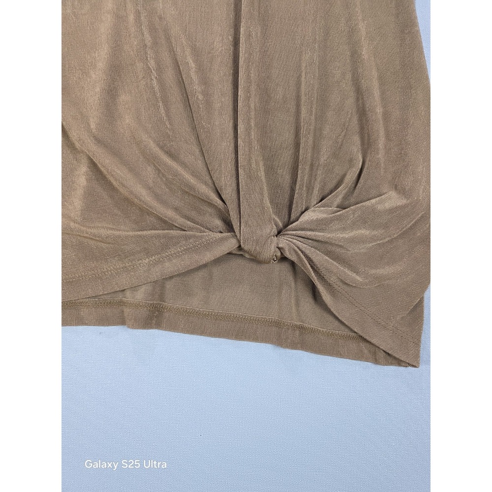 Chicos Travelers 3 16/18 Tie Side Blouse 3/4 Sleeve  Mocha Brown Comfort Classic - Picture 2 of 7